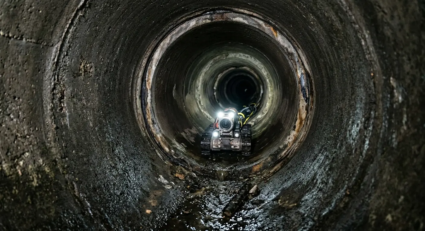 Robotic sewer camera inspecting pipe interior for Drain Snake Service in Garden City